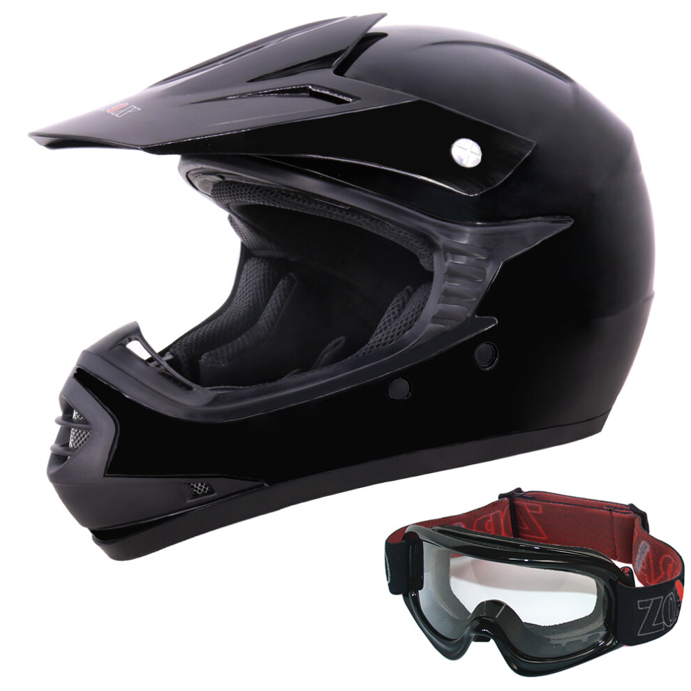 (Black, M) Zorax ZOR-X15 Kids Motocross Motorbike Helmet & GOGGLES - ATV Dirt Bike BMX Quad Off Road Motorcycle MX Helmet ECE 2206-image-OPC-PF2NCS8-NEW