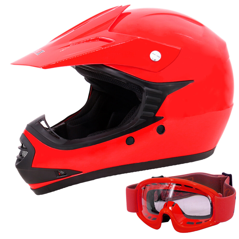 (Red, M) Zorax ZOR-X15 Kids Motocross Motorbike Helmet & GOGGLES - ATV Dirt Bike BMX Quad Off Road Motorcycle MX Helmet ECE 2206
