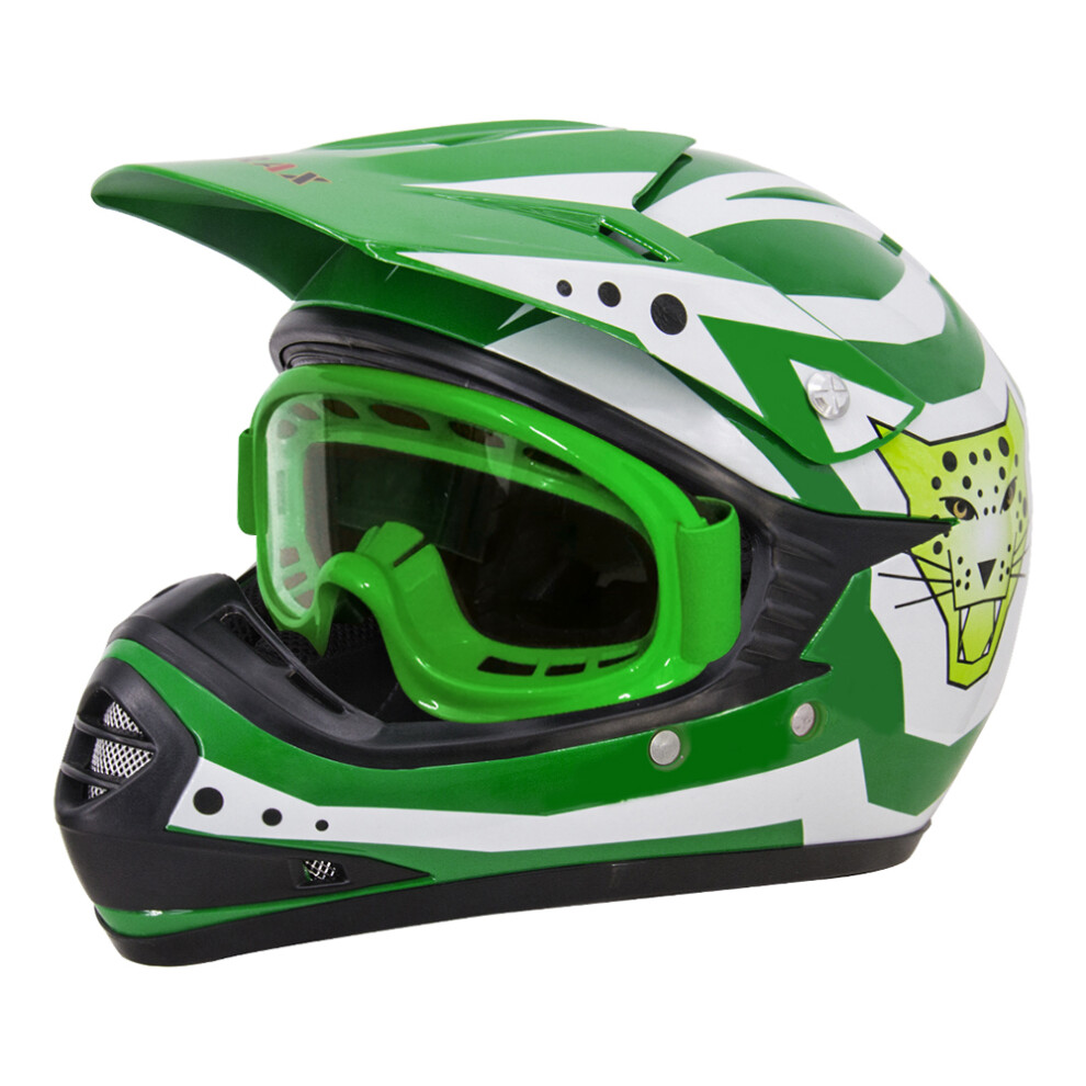 (Green, S) Zorax ZOR-X17 Children Kids Motocross Helmet ATV Quad Bike Helmet ECE 2206 & Goggles-image-OPC-PF2NCWR-NEW