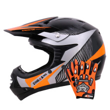 (Orange, L) Zorax ZOR-X19 PREDATOR Kids Motocross Motorbike MX Helmet ECE 2206 & Gloves
