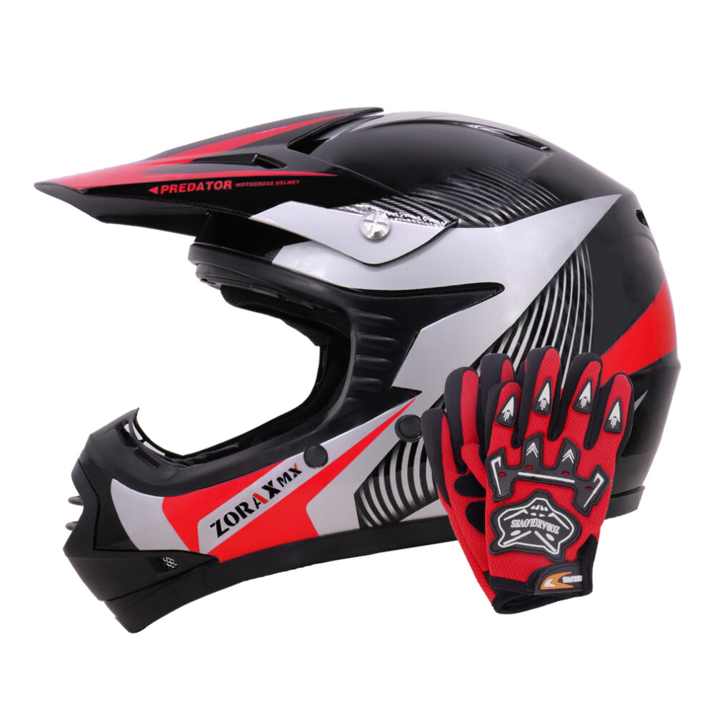(Red, XS) Zorax ZOR-X19 PREDATOR Kids Motocross Motorbike MX Helmet ECE 2206 & Gloves-image-OPC-PF2ND6F-NEW
