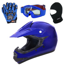 (Blue, XL) Zorax X15 Junior Child Kids Motorbike Motocross MX Helmet + Goggles + Gloves + Balaclava
