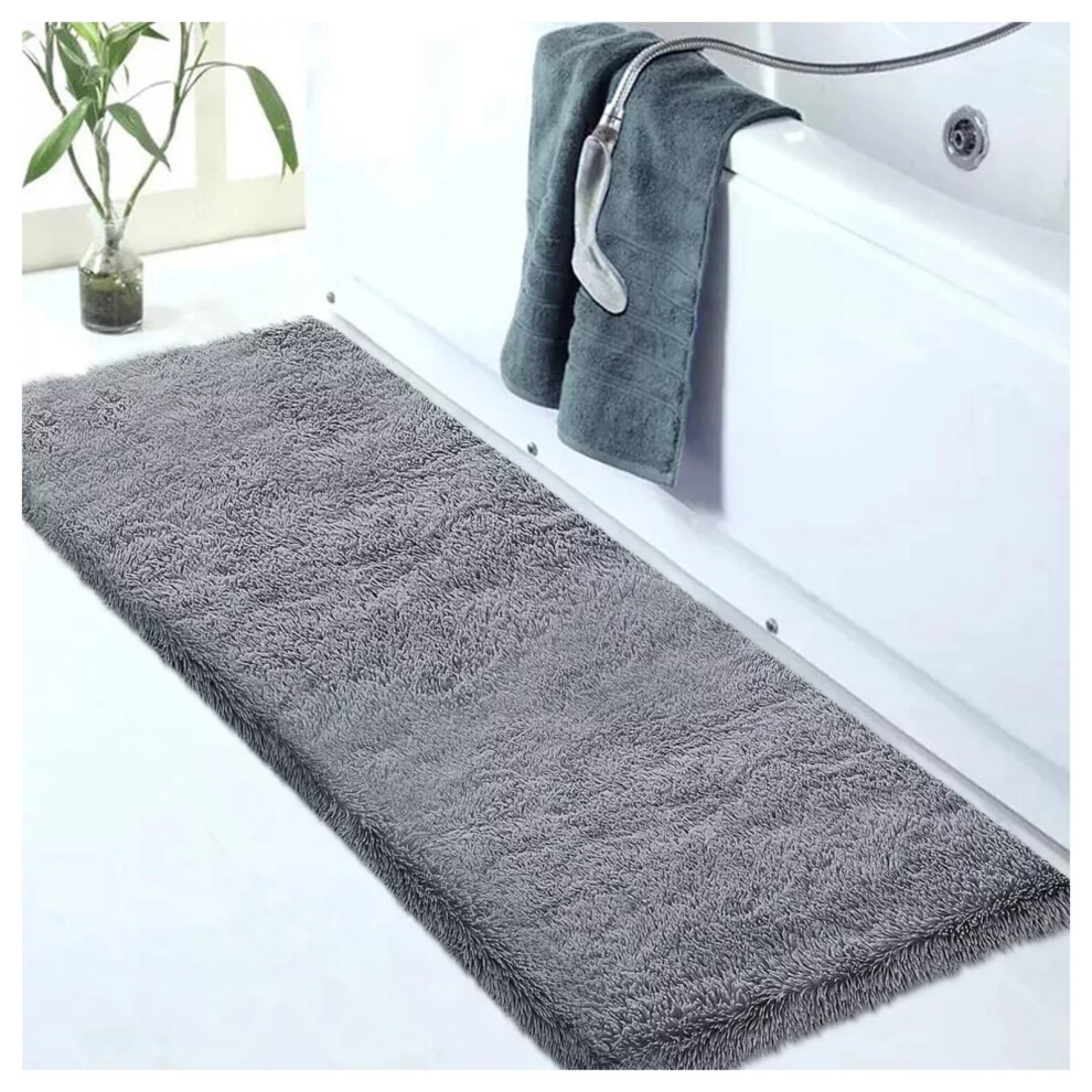 (60 cm x 110 cm (2ft x 3ft 7")-Large Mats) Grey Rugs Fluffy Shaggy Living Room Rug Carpet Mat