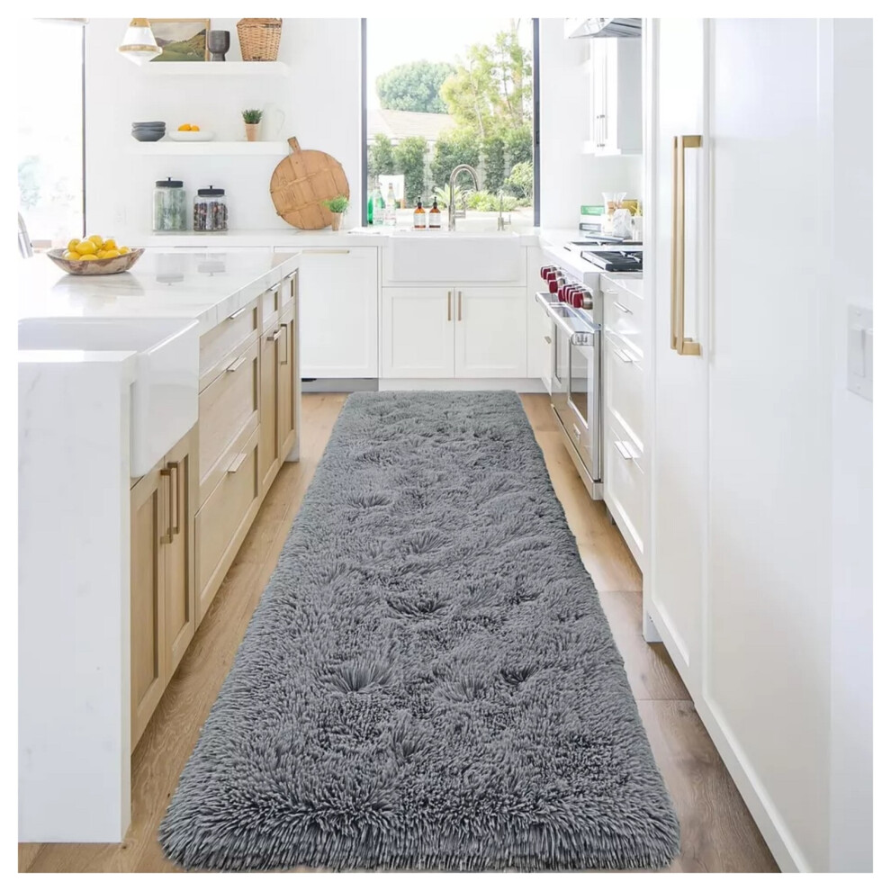 (80 cm x 150 cm (2ft 8" x 5ft)-Long Hallway Runner Rugs) Grey Rugs Fluffy Shaggy Living Room Rug Carpet Mat