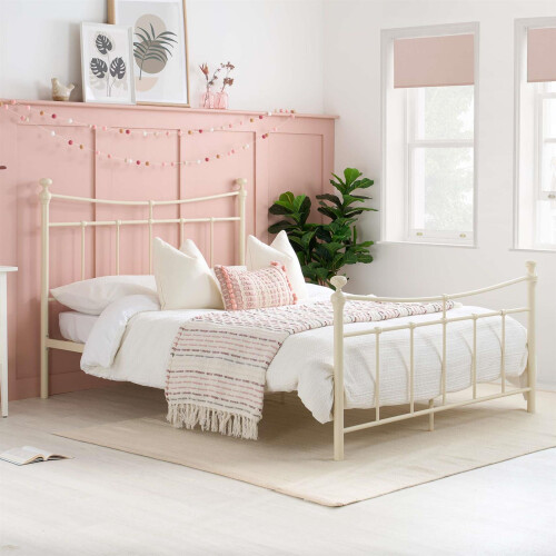 Birlea Emily 135cm 4FT6 Double Cream Ivory Metal Bed Frame Bedstead Sprung Base