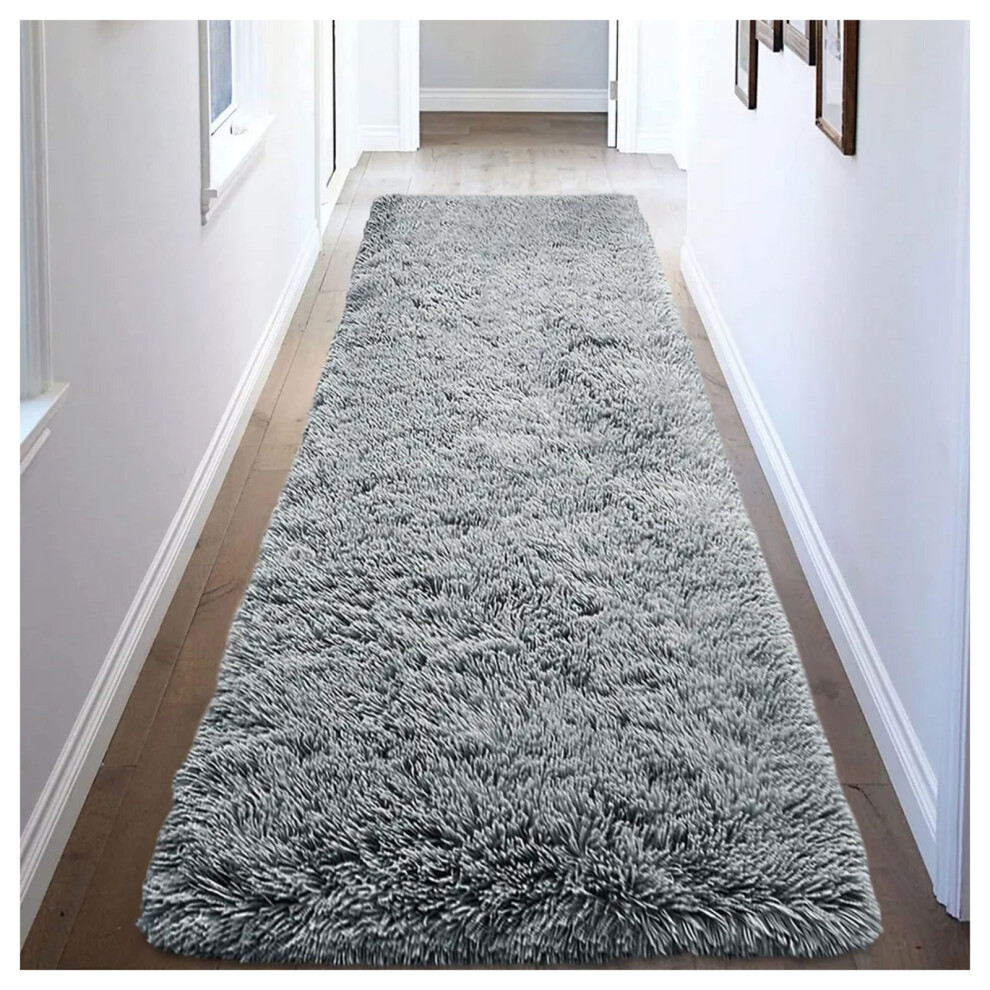 (80 cm x 300 cm (2ft 6" x 10ft)-Large Runner Rugs) Grey Rugs Fluffy Shaggy Living Room Rug Carpet Mat