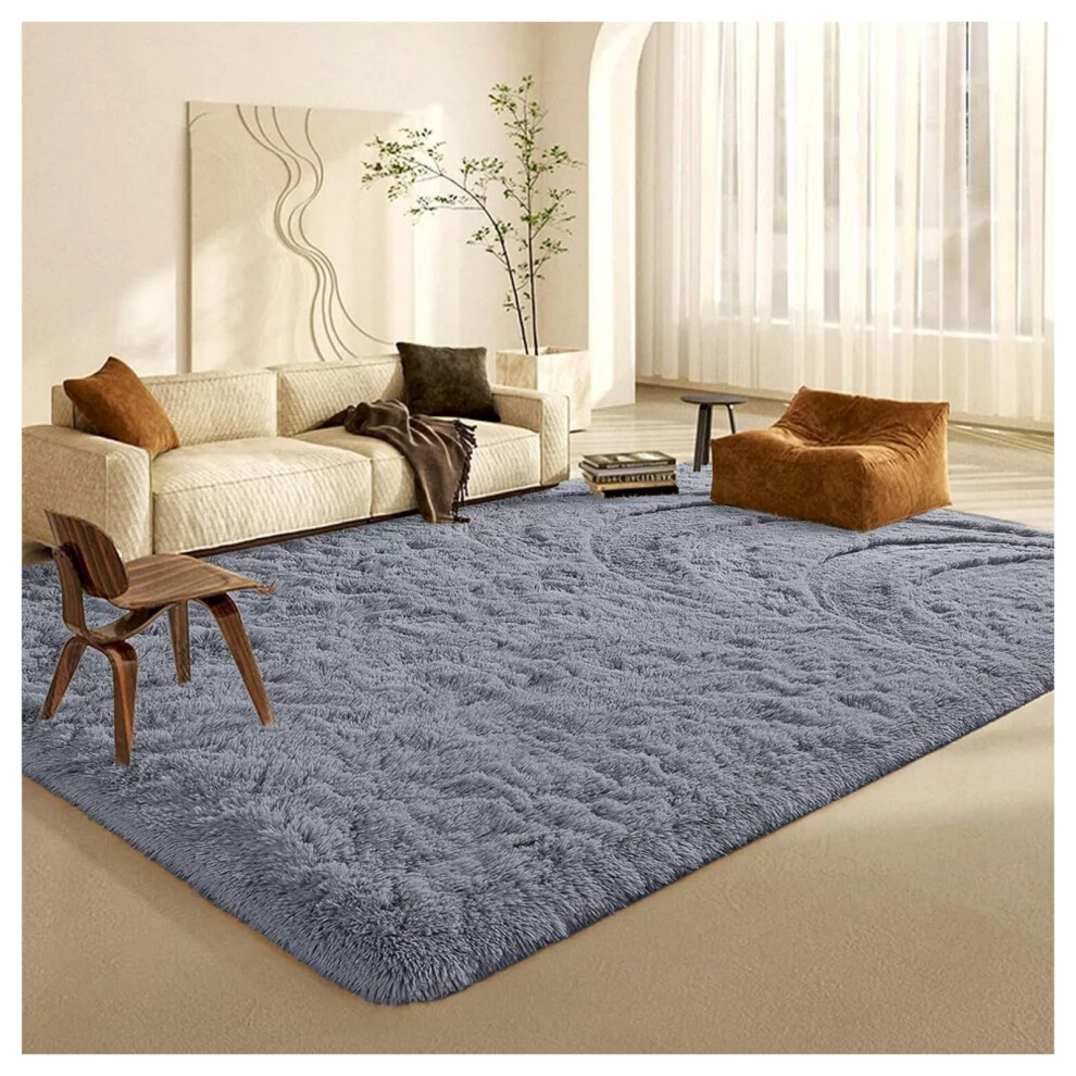 (200 cm x 290 cm (6ft 7" x 9ft 6")-Extra Large Area Rugs) Grey Rugs Fluffy Shaggy Living Room Rug Carpet Mat