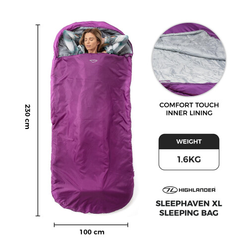 Highlander Highlander Extra Wide Rectangular Sleeping Bag For Adults - 1.6kg Lightweight Warm Snuggle Sleeping Bag 2