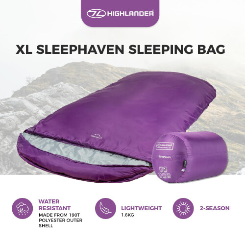 Highlander Highlander Extra Wide Rectangular Sleeping Bag For Adults - 1.6kg Lightweight Warm Snuggle Sleeping Bag 1