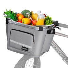 COFIT Detachable Bike Basket, Multi-Purpose Bicycle Front Basket for Pet, Shopping, Commuter, Camping and Outdoor, Upgraded with Pouches Gray
