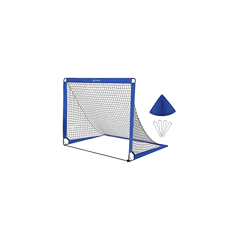 EXTFANS Football Goal for Kids, 5' X 4' Foldable Portable Football Net with Carry Bag, Training Goals for Garden, Backyard, Playground,1 Pack (Blue)