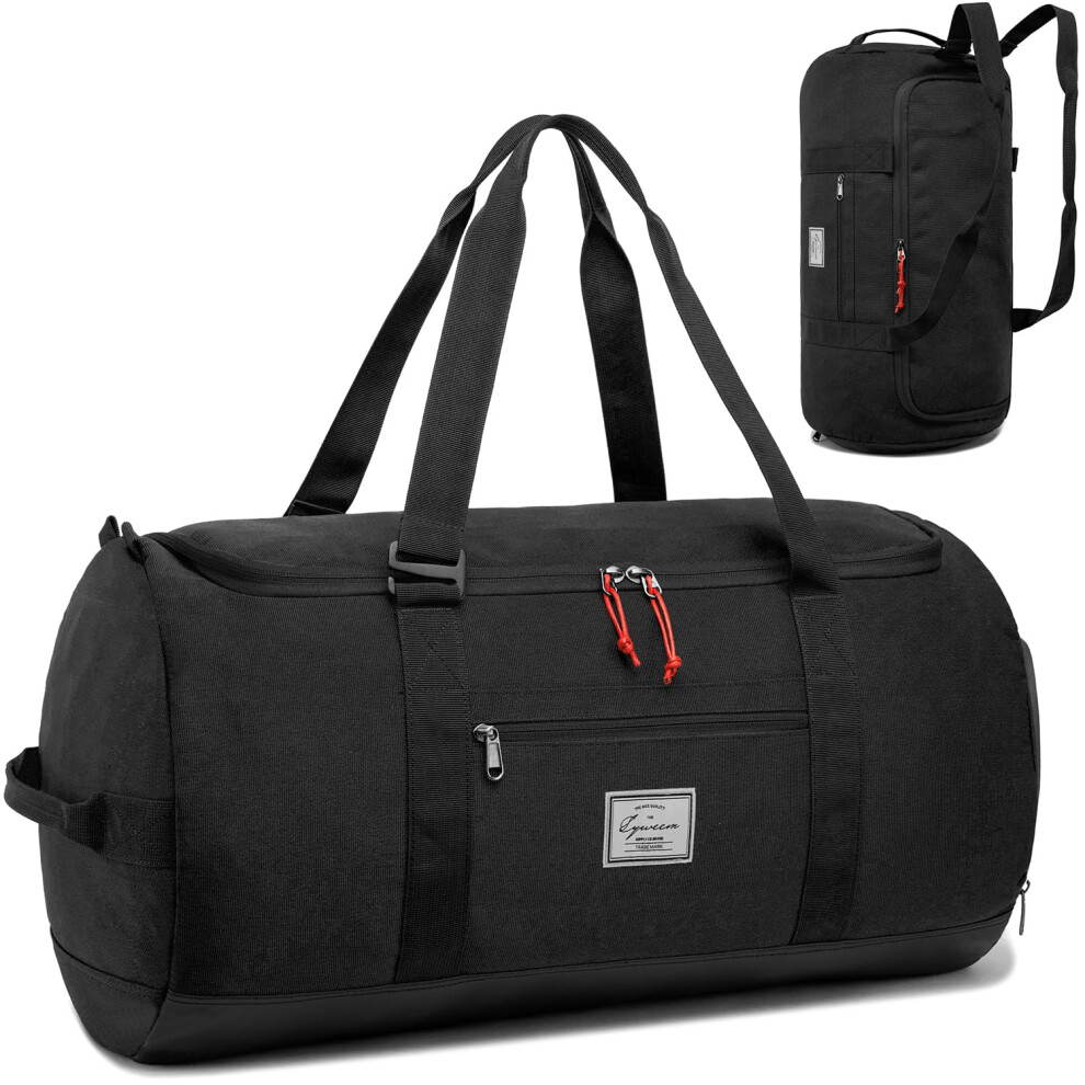 Lyweem Sports Gym Bag Men - 60L Large Travel Duffle Bag with Shoe Compartment, Weekend Holdall Bags, Overnight Duffel Bag Backpack, Black-image-OPC-PF2NFV8-NEW