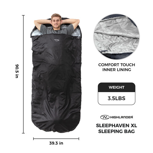 Highlander HIGHLANDER Extra Wide Rectangular Sleeping Bag For Adults - 1.6kg Lightweight Warm Snuggle Sleeping Bag 2