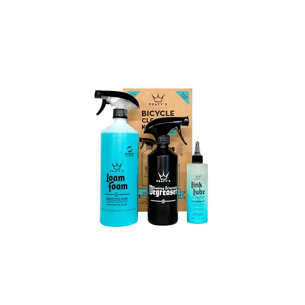 Peaty's Bicycle Cleaning Kit - Wash, Degrease & Lubricate - Essentials For Bike Maintenance & Care - Biodegradable Foaming Cleaner, Drivetrain