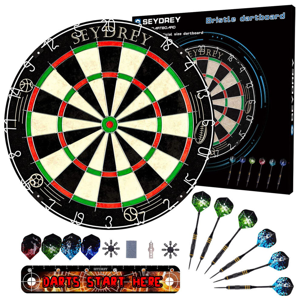 Dart Board Set Steel Dart Board Dartboard Set With 6 Pcs 20g Steel Tip Darts 12 Flights Rotating Number Ring + Staple-Free Bullseye Throwing Line