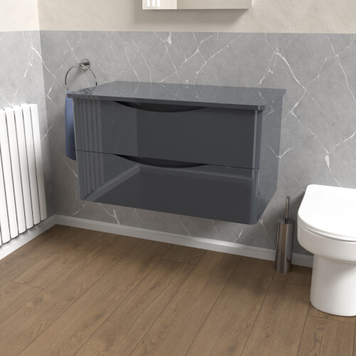 NES Home Nes Home Grey 800mm Bathroom Wall Hung Vanity With Worktop