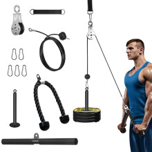 Cable Pulley System Home Gym, Fitness Gym Equipment for Home with Triceps Rope and Straight Pull Down Bar, Weight Pulley System Exercise for Biceps