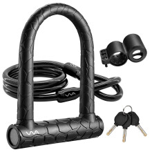Bike Lock,20mm Heavy Duty Combination Bicycle u Lock Shackle 4ft Length Security Cable with Sturdy Mounting Bracket and Key Anti Theft Secure Locks