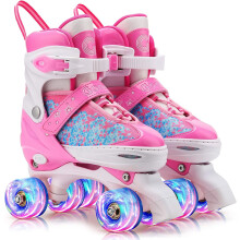 Gonex Adjustable Roller Skates,4 Light up Wheels and Sizes Adjustable Quad Skate for Indoor Outdoor for Girls Women Kids Beginner