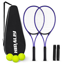 HIRALIY 27" Tennis Rackets Set of 2, 3 Tennis Balls, 2 Racquets, 2 Overgrip Tapes and 1 Carrying Bag Outdoor Recreational Sport Game