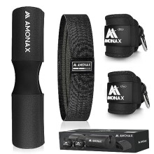Amonax Barbell Squat Pad Set (Hip Thrust Pad, Fabric resistance band for booty, ankle strap for cable pulley system) exercise and fitness, booty leg