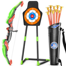 TEMI Bow and Arrow Set for Kids with LED Lights-Archery Set with 10 Suction Cup Arrows, Quivers & Standing Target, Outdoor Toys for Kids Boys & Girls