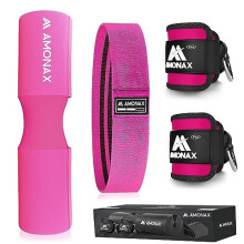 Amonax Barbell Squat Pad Set (Hip Thrust Pad, Fabric resistance band for booty, ankle strap for cable pulley system) exercise and fitness, booty leg