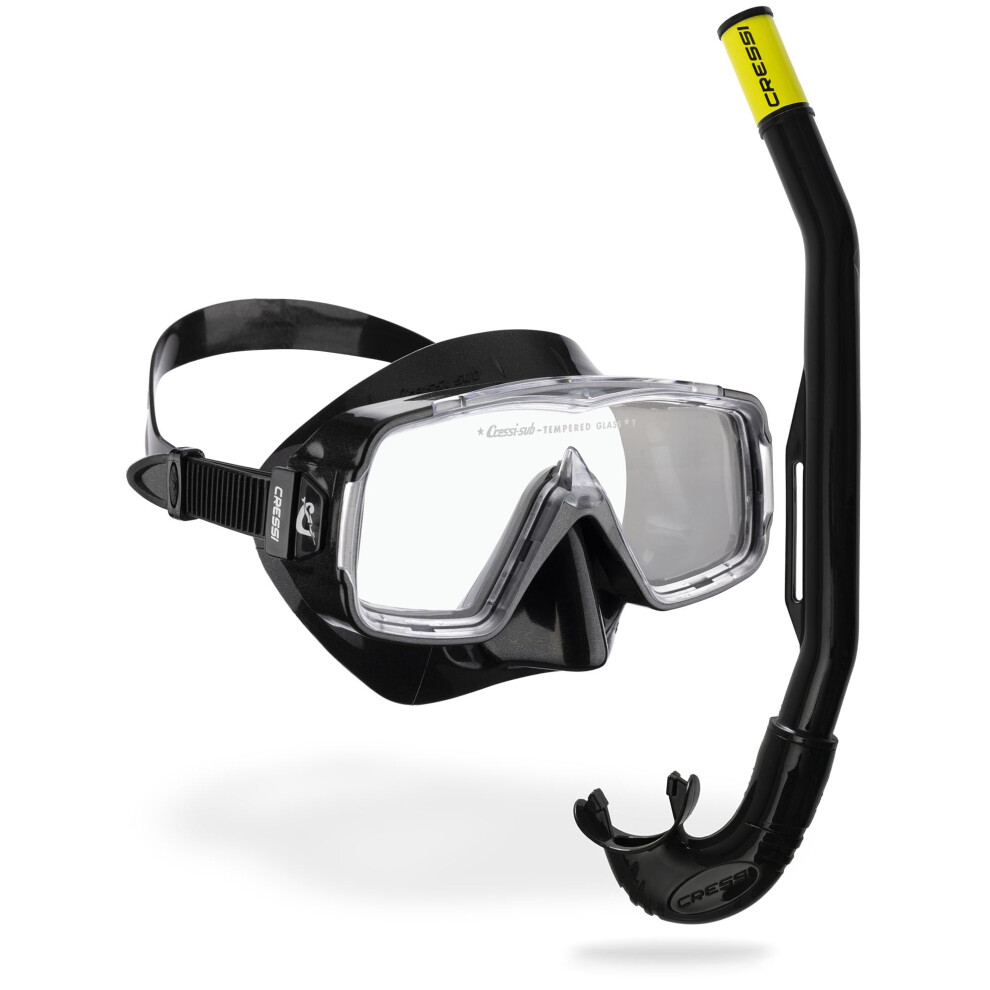 CRESSI Sirena & Island 2.0 Black/Black - Snorkeling Combo Set Mask Sirena + Snorkel Island 2.0, Black/Black, One Size, Unisex