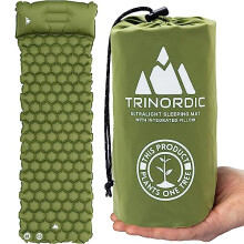 TRINORDIC Ultralight Inflatable Camping Mat with Pillow ? Single Sleeping Air Mattress Offering Space-Saving Comfort ? Durable, Lightweight Camping