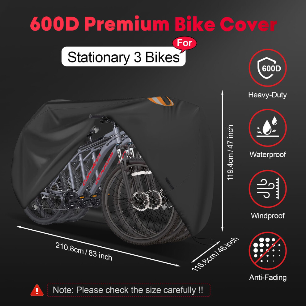 Zettum Bike Cover for 3 Bikes Stationary Bike Covers for Outside Storage Waterproof Outdoor Heavy Duty 600D PU Coating Bicycle Covers for 3 Bikes on OnBuy