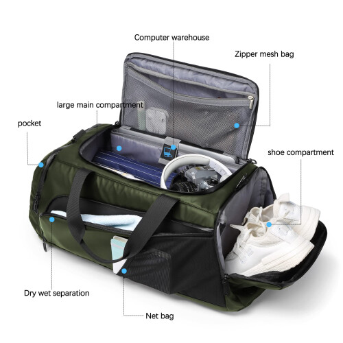 Moulyan Gym Duffle Bag Waterproof Sports Duffel Bags Travel Weekender Bag for Men Women Overnight Bag with Shoes Compartment Dark Green on OnBuy