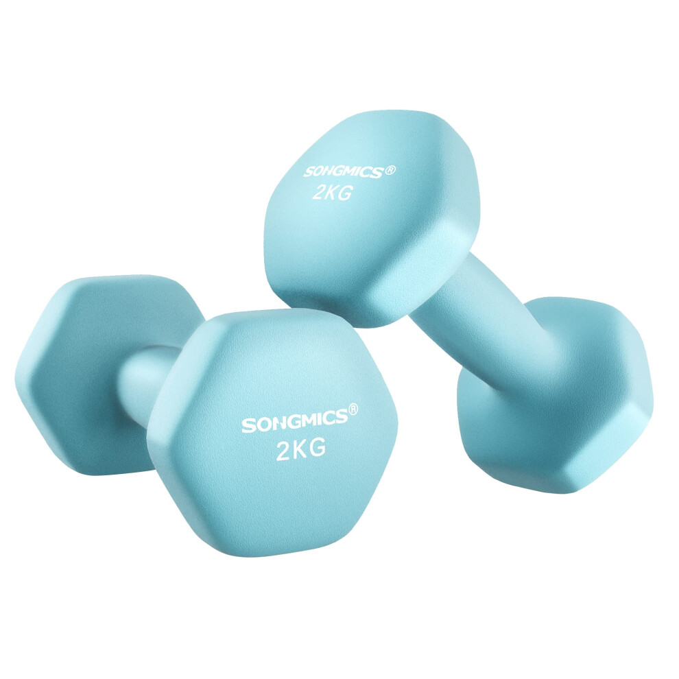 SONGMICS Set of 2 Dumbbells 2 x 2 kg Hand Weights with Neoprene Coating Hexagonal Dumbbells Pair Home Workout Fitness Training Exercise Light on OnBuy