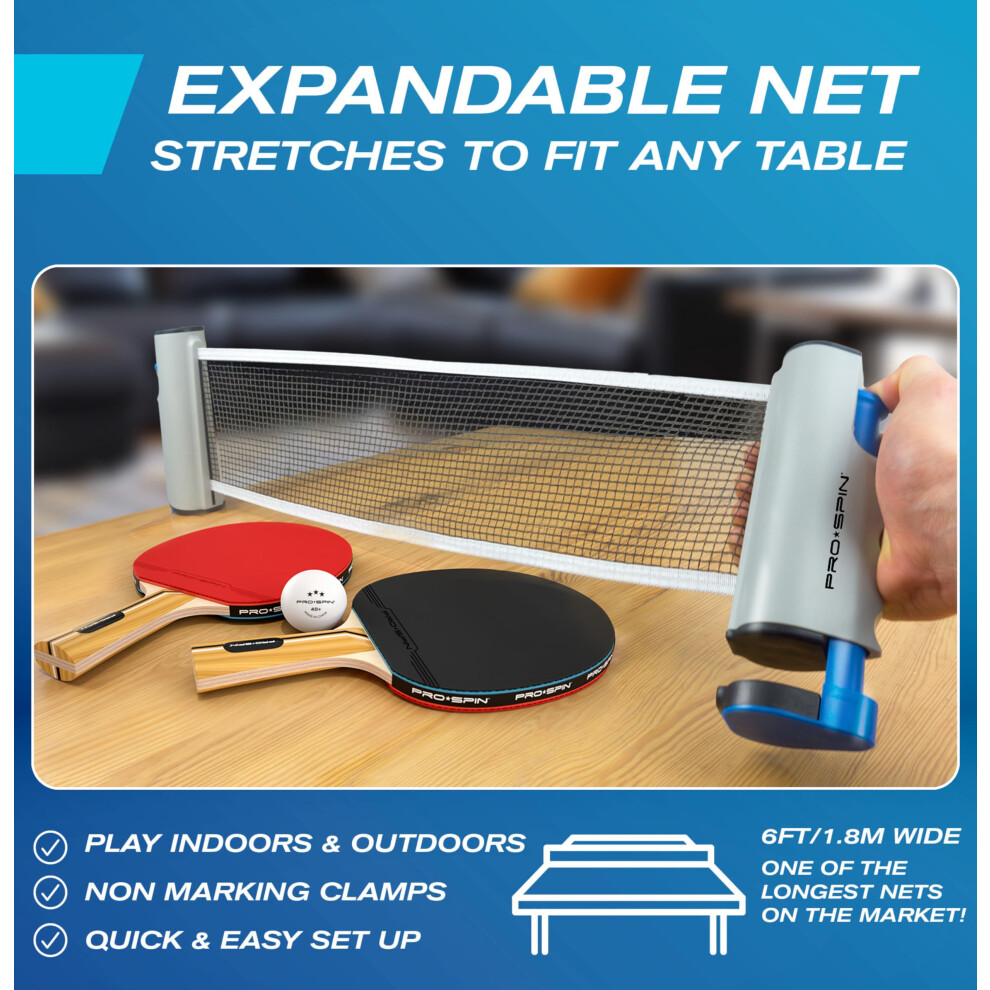 PRO SPIN Table Tennis Set All in One 2 Player Kit Portable Table Tennis Net Premium Table Tennis Bats and Balls Play Ping Pong on Dining Table on OnBuy