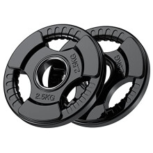 PhysKcal Olympic Weight Plates 2 x 2.5kg with Rubber Finish 2?? Opening and Tri-Grips, Black Barbell Plates Discs for Lifting and Strength Training,