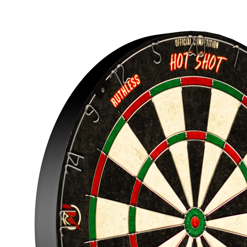 Ruthless | Hot Shot dartbord | Endurance Sisal dartbord met ronde draad, inclusief 2 sets stalen tip dartpijlen (DB073