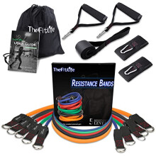TheFitLife Exercise Resistance Bands with Handles - 5 Fitness Workout Bands Stackable up to 110/150 lbs, Training Tubes with Large Handles, Ankle