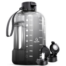 AQUAFIT 1 Gallon Water Bottle with Straw - 4 Litre/128 Ounces Large Water Bottle with Time Marker - Giant Water Bottle Motivational - Gray Fade