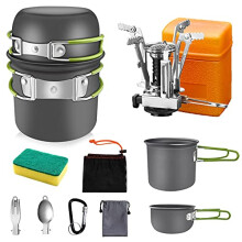 AUTOPkio Camping Cooking Set, Outdoor Camping Pans Pots and Stove - Non Stick Folding Cookware Kit for BBQ Picnic Hiking Backpacking Travel 1-2 Person