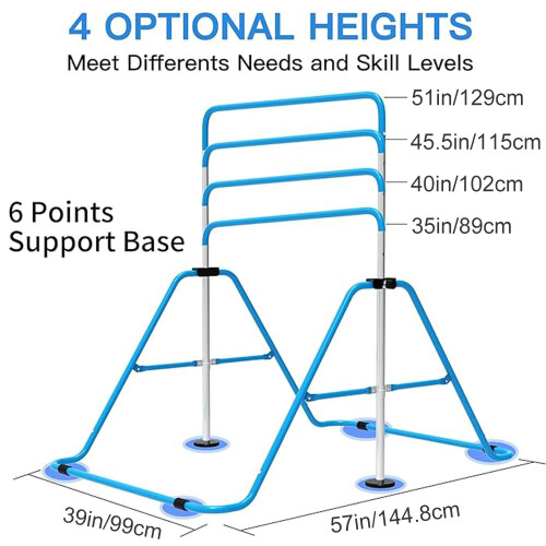 EVERYMILE Junior Gymnastics Kip Bar Set Adjustable Folding Horizontal Bar with Rings, Safe Triangular Base, 4 Height Options 1