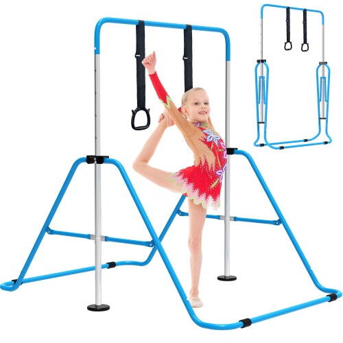 EVERYMILE Junior Gymnastics Kip Bar Set Adjustable Folding Horizontal Bar with Rings, Safe Triangular Base, 4 Height Options