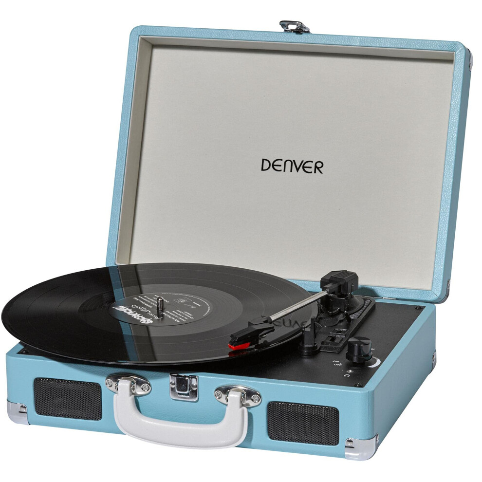 Denver VPL-120BT Bluetooth Vinyl Record Player with USB, record to MP3, AUX IN for phone/tablet, RCA Out, Stereo Speakers - Blue