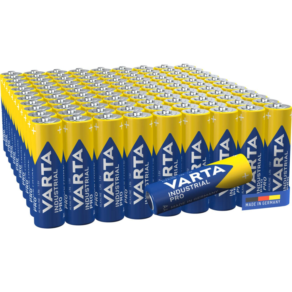 VARTA Industrial Pro AA Mignon Alkaline Batteries LR6 - 100-pack, Made in Germany