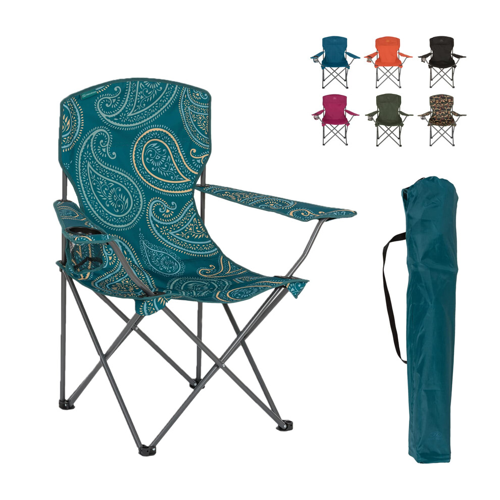 Highlander Camping Chair - Compact & Lightweight Folding Chair, 2.2kg, Portable Chair for Outdoors, Durable Steel Frame Arm Chair with Cup Holder