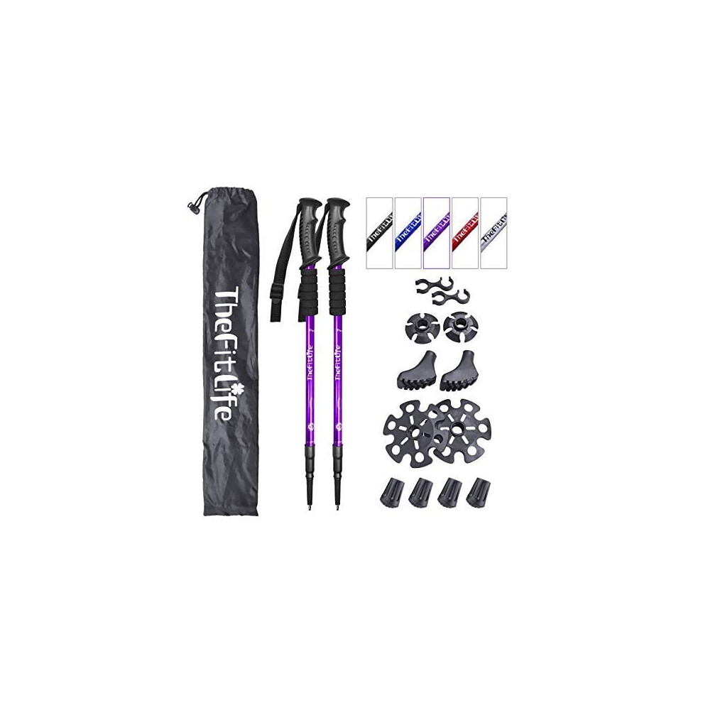 Thefitlife Hiking Walking Trekking Poles - 2 Pack With Antishock And Quick Lock System, Telescopic, Collapsible, Ultralight For Hiking, Camping,