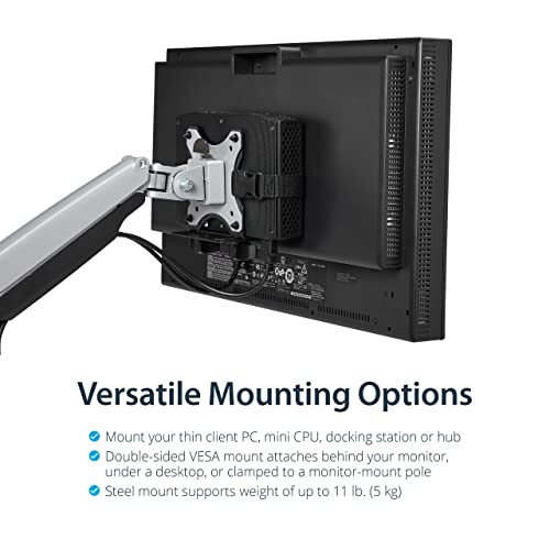 StarTech.com StarTech.com Thin Client Mount - Mini PC VESA Mount - Adjustable .7 to 2.8" - Under Desk Computer Mount - Mac Mini Monitor Mount (ACCSMNT), Black 2