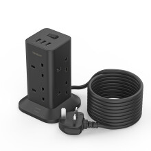 Tower Black Extension Lead 5M with 3 USB Slots, TESSAN 8 Way Multi Plug Extension Socket, Surge Protected Extension Cable with Switch, Multiplug Power