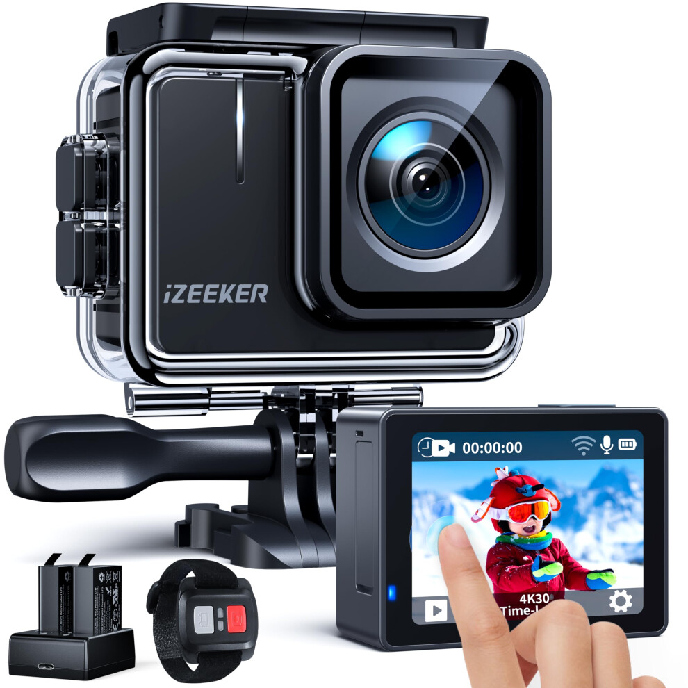 iZEEKER Action Camera 4K 20MP, 40M Waterproof Underwater Camera for Snorkeling, Camcorder with EIS, Helmet Camera with 2" Touchscreen, 170?Wide Angle,