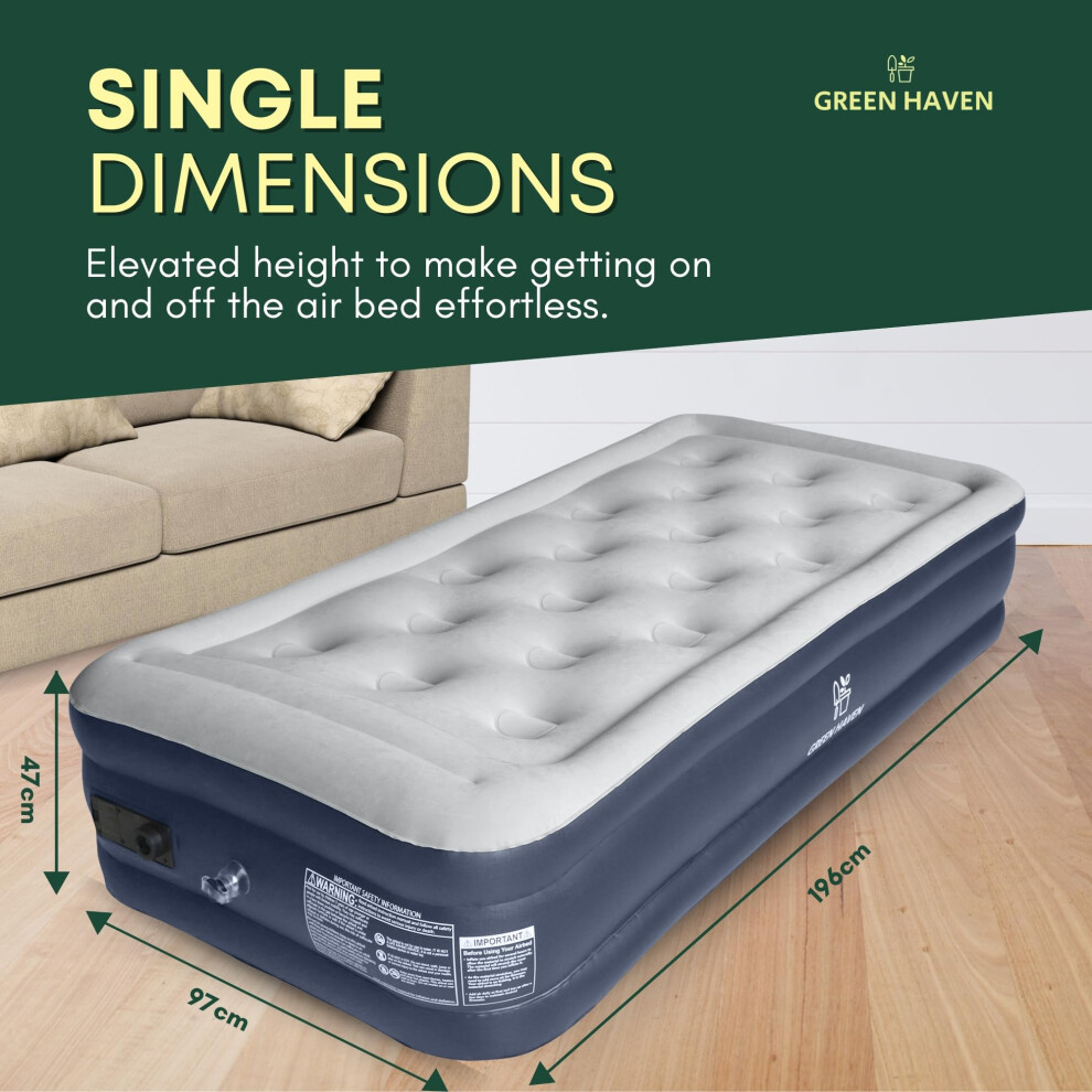 Green Haven Single Blow up Mattress Waterproof Single Airbed Inflatable Mattress Quick Inflating Air Bed for Adults Kids Premium Air Mattress