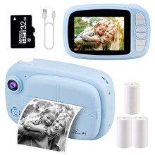 GlobalCrown Instant Camera for Kids,Camera Instant Print 3.5 Inch Screen Video Child Digital Instant Photo Cameras Gifts for Boys Girls (Included 4