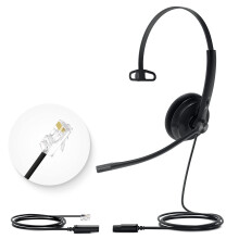 Yealink Phone Headsets for Office Phones YHS34 Lite QD to RJ9 Wired Headset Compatible with Poly Avaya Snom Grandstream Phones Desk Landline Headset